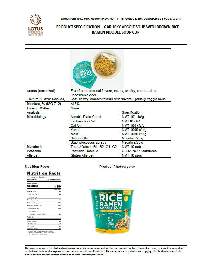 Lotus Foods米杯麵（蒜蓉蔬菜味）[不含8種常見過敏原] [純素] [含五辛] [天然成分]